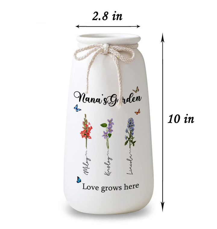 Personalized Pampas Grass Birthday Flower Vase with Family Names