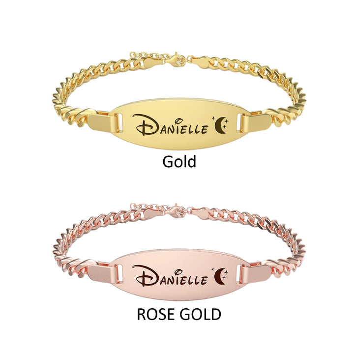 Personalized Oval Name Bracelet – Engravable Baby Keepsake with Birthstone