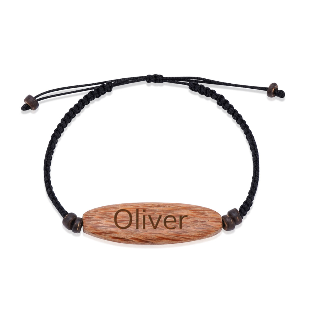 Personalized wooden braided cord bracelet