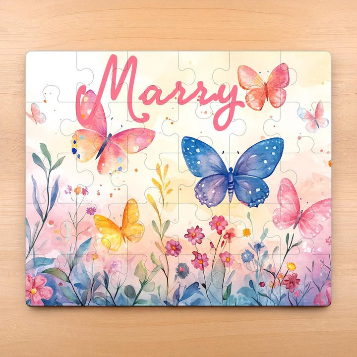Personalized Butterfly Name Puzzle – Floral Wooden Puzzle Gift for Kids