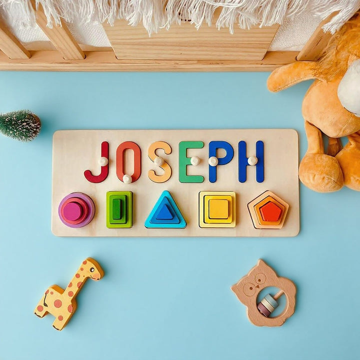 Personalized Baby Name Stacking Toy – Custom Wooden Montessori Gift for Toddlers