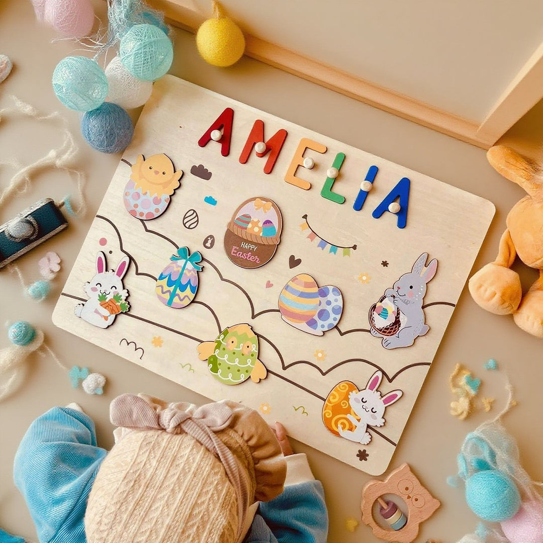 Personalized Wooden Name Puzzle - Safari Animal Learning Toy for Toddlers