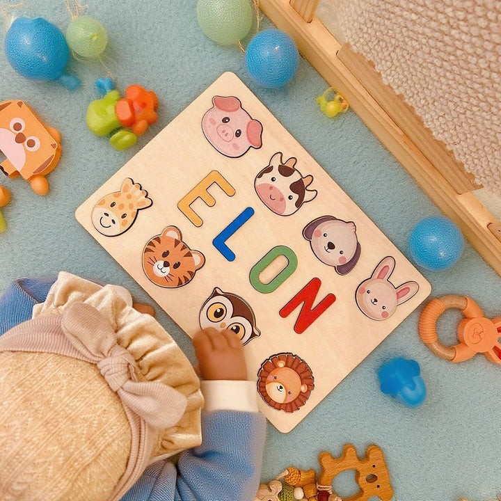 Wooden Animals Name Puzzle for Toddlers – Custom Educational Toy