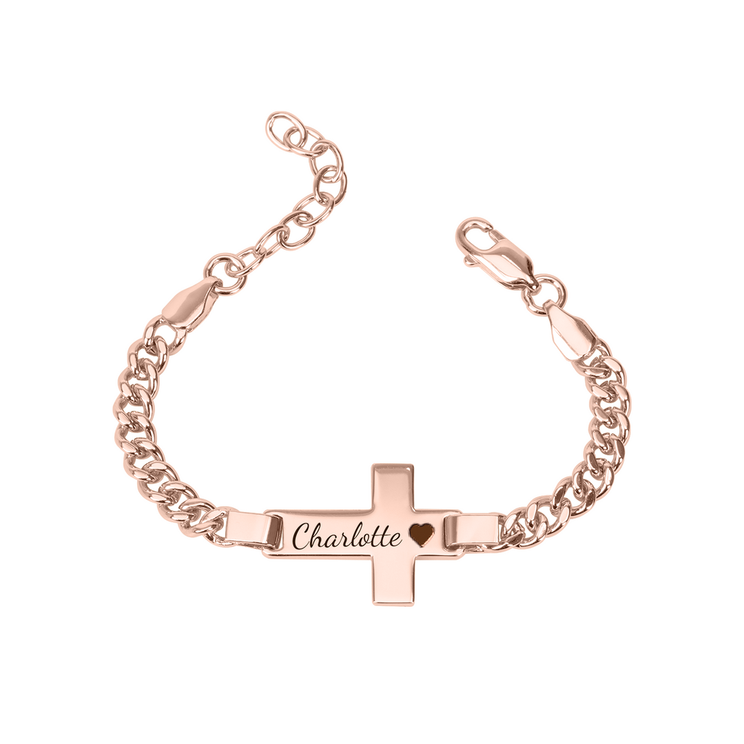 Personalized Children's Cross Name Bracelet – Sterling Silver with Gold Plating