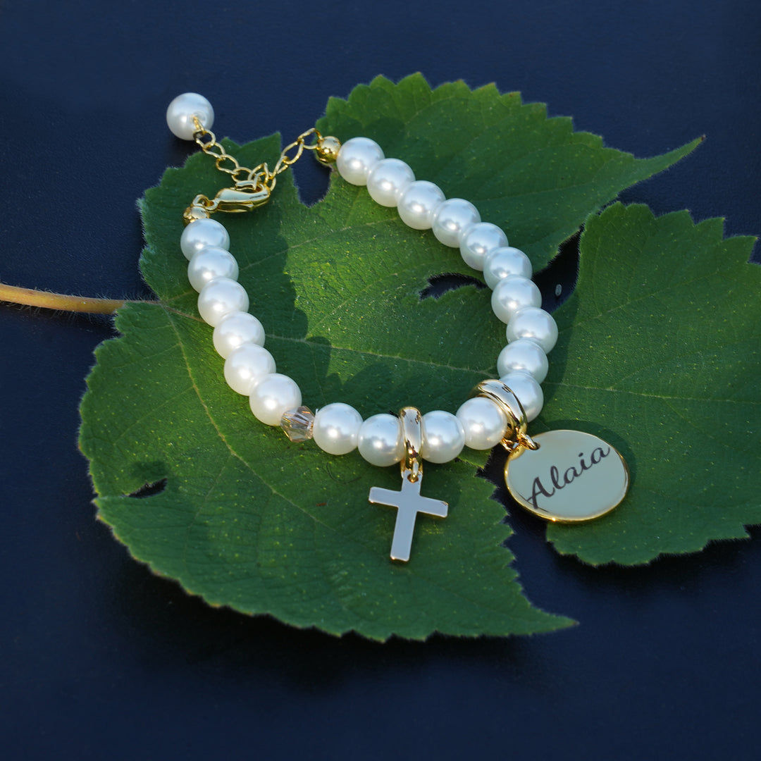 Custom Name & Pearl Bracelet – Vacuum-Plated, Tarnish-Resistant Gift for Sensitive Skin