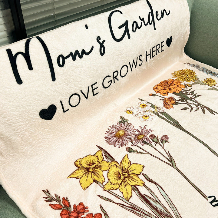 Personalized Mom's Garden Love Grows Here Customized Blanket