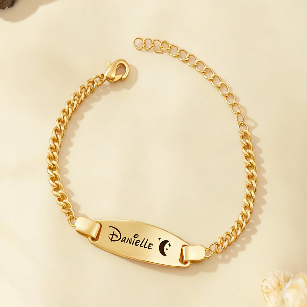 Personalized Oval Name Bracelet – Engravable Baby Keepsake with Birthstone