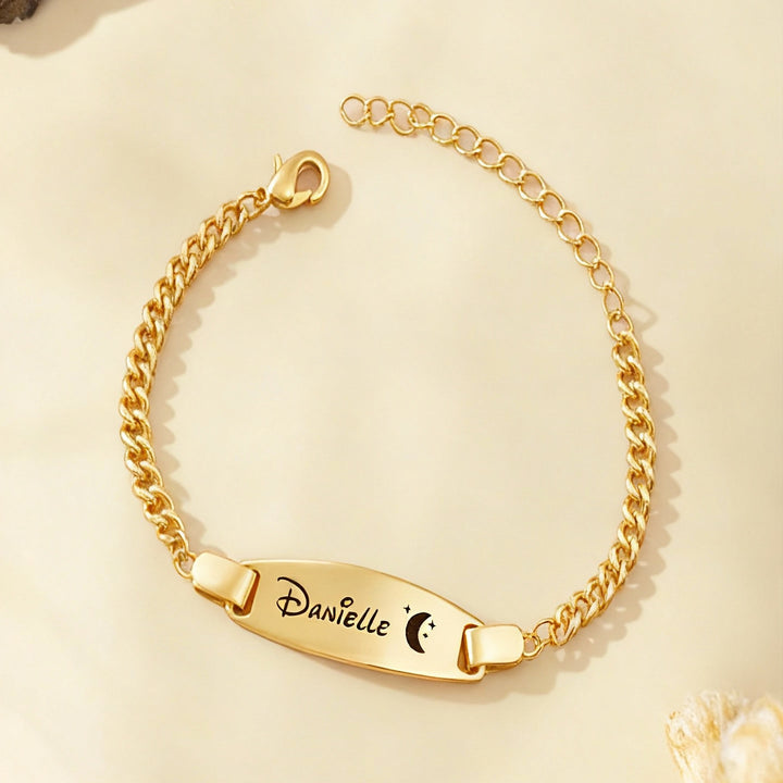 Personalized Oval Name Bracelet – Engravable Baby Keepsake with Birthstone