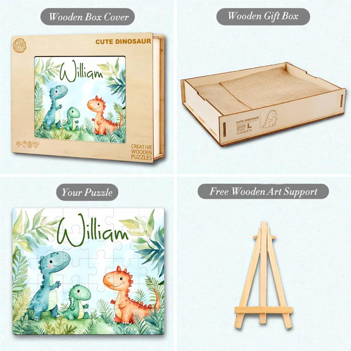 Personalized Dinosaur Name Puzzle – Custom Wooden Puzzle for Toddler Boys