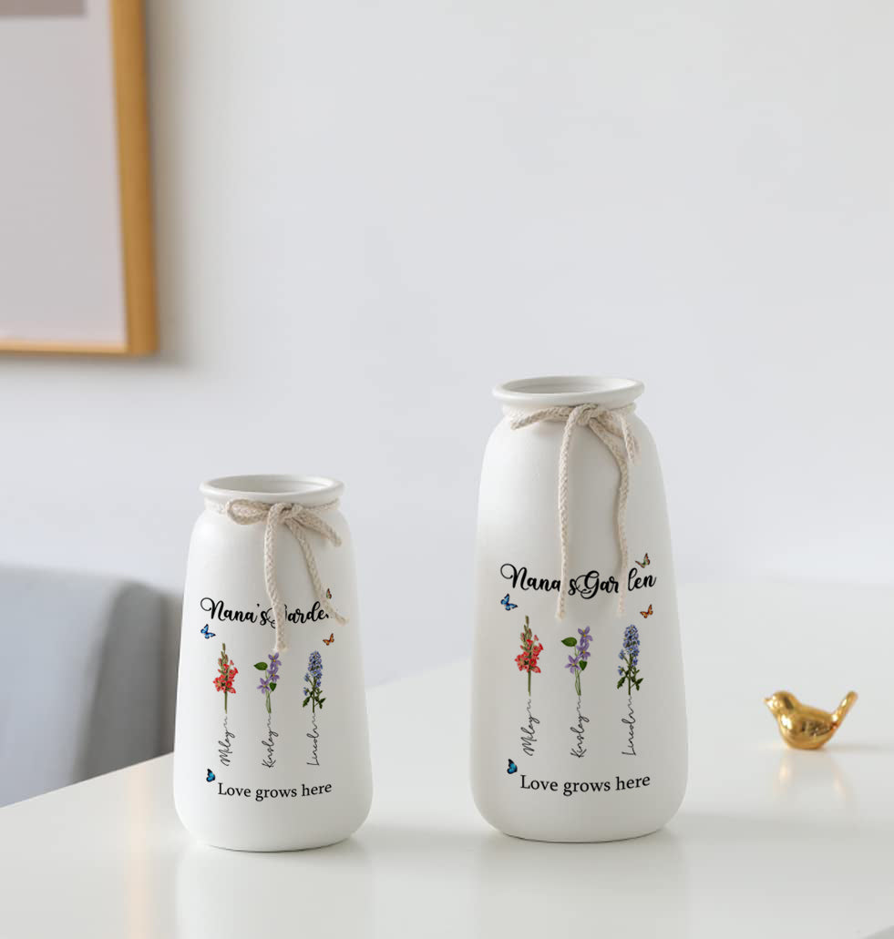 Personalized Pampas Grass Birthday Flower Vase with Family Names
