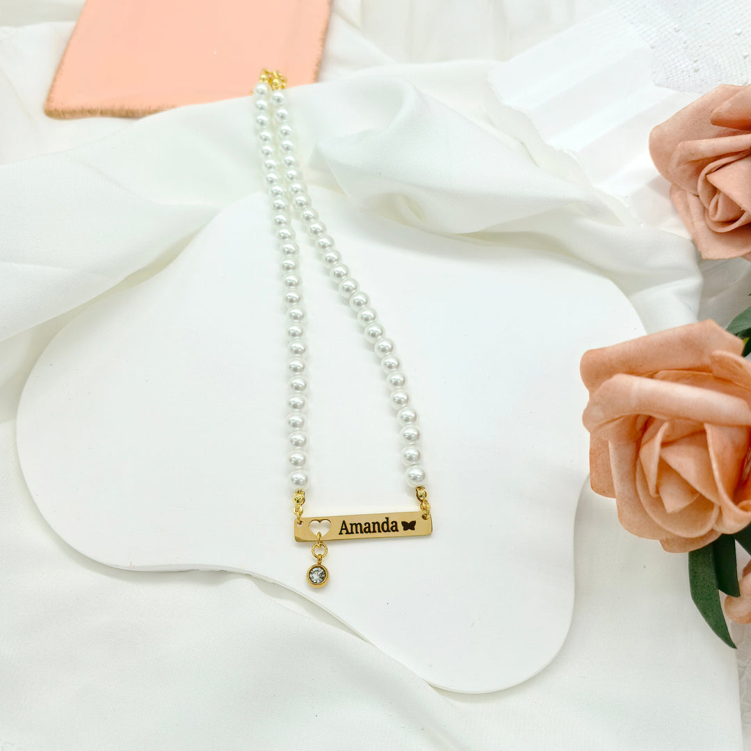 Personalized Baby Girl Name and Birthstone Pearl Necklace– A Keepsake That Shines with Love