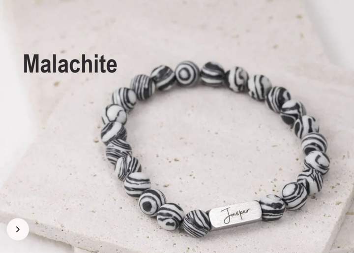 Personalised Men's Name Bracelet Malachite Stone Bracelet