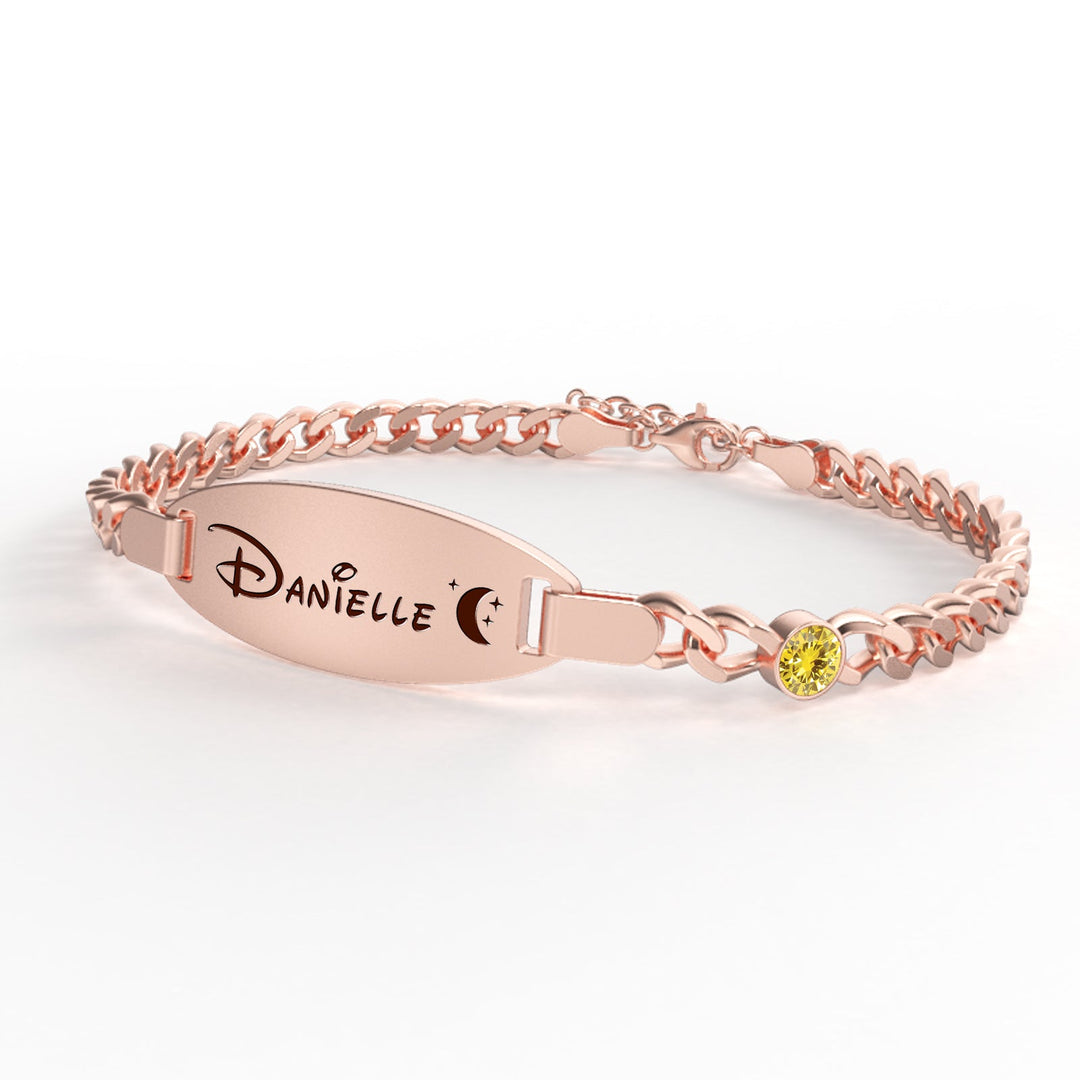 Personalized Oval Name Bracelet – Engravable Baby Keepsake with Birthstone