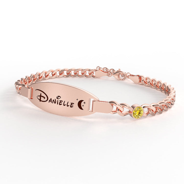 Personalized Oval Name Bracelet – Engravable Baby Keepsake with Birthstone