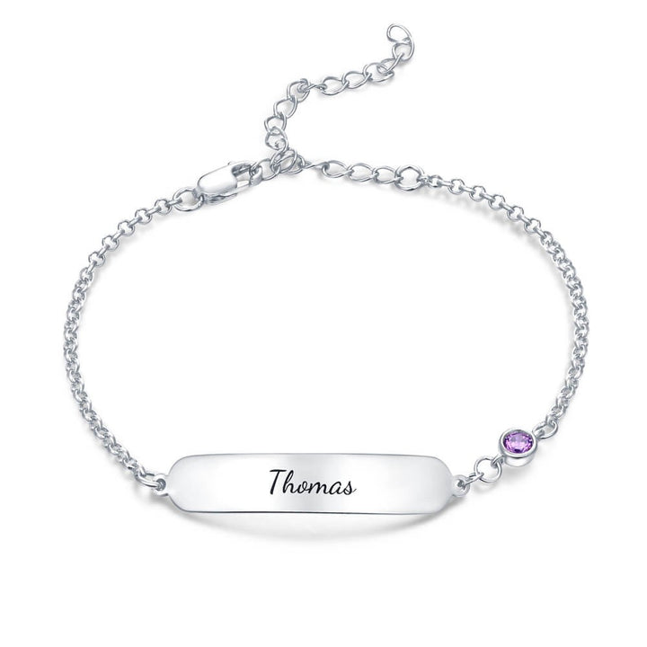 Personalized Baby Name Bracelet with Birthstone – Engravable & Sterling Silver Gift