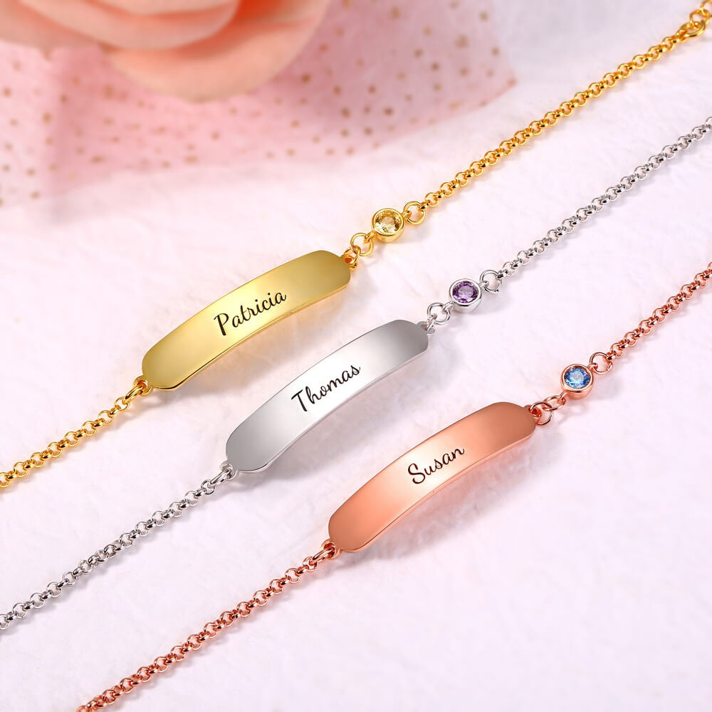 Personalized Baby Name Bracelet with Birthstone – Engravable & Sterling Silver Gift