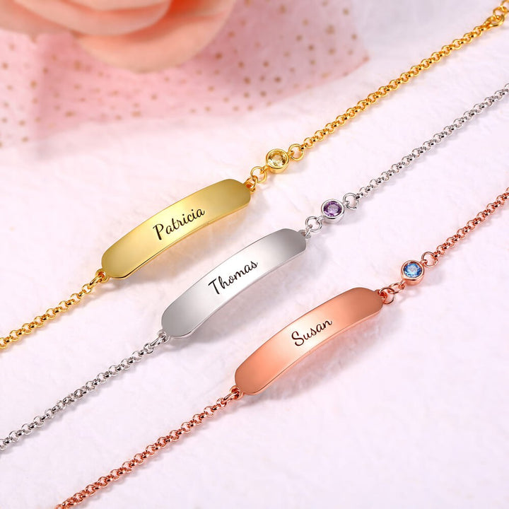 Personalized Baby Name Bracelet with Birthstone – Engravable & Sterling Silver Gift