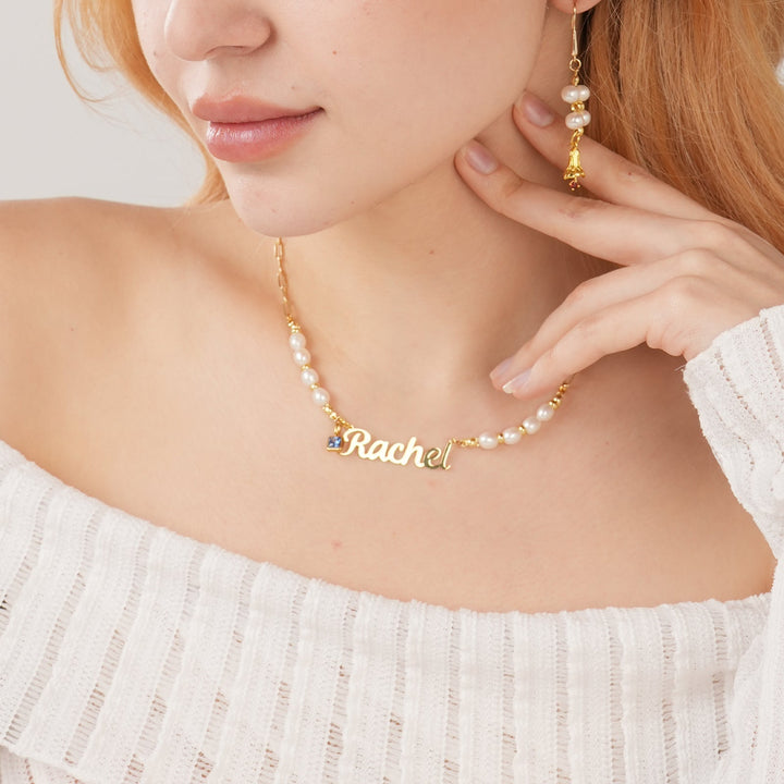 Personalized Name and Birthstone Natural Freshwater Pearl Necklace
