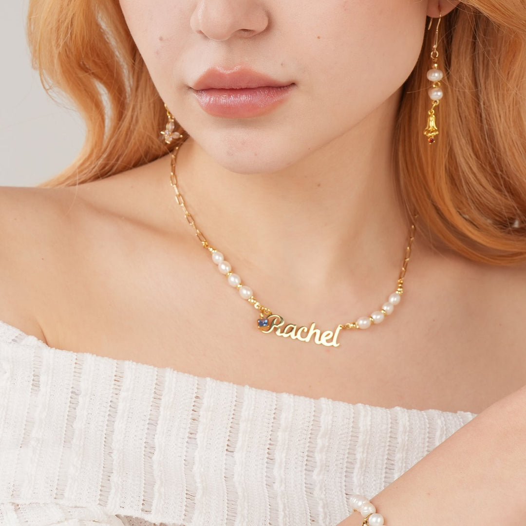 Personalized Name and Birthstone Natural Freshwater Pearl Necklace