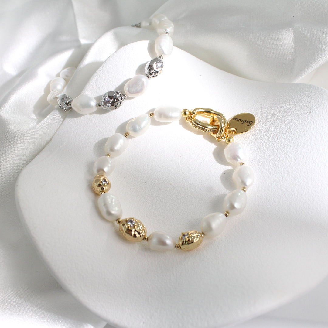 Personalized Freshwater Baroque Pearl Bracelet with Custom Name Charm – Elegant Jewelry Gift for Her