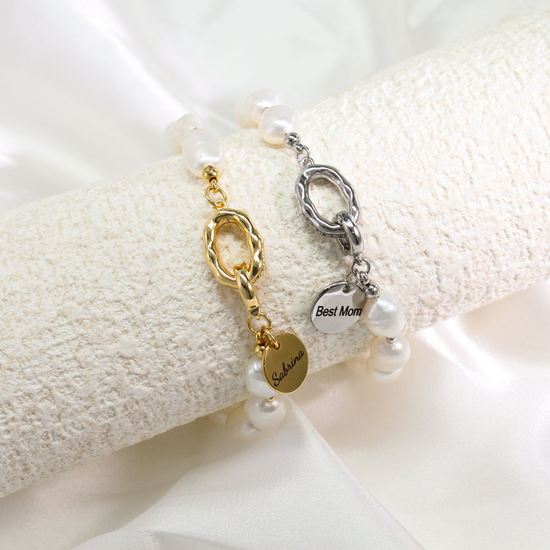 Personalized Freshwater Baroque Pearl Bracelet with Custom Name Charm – Elegant Jewelry Gift for Her