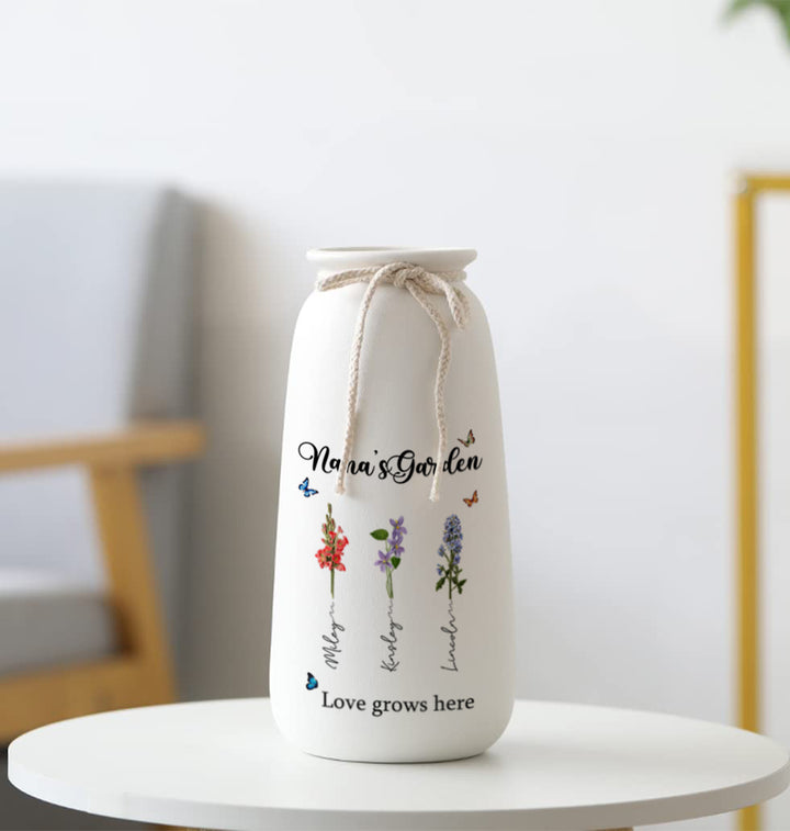 Personalized Pampas Grass Birthday Flower Vase with Family Names