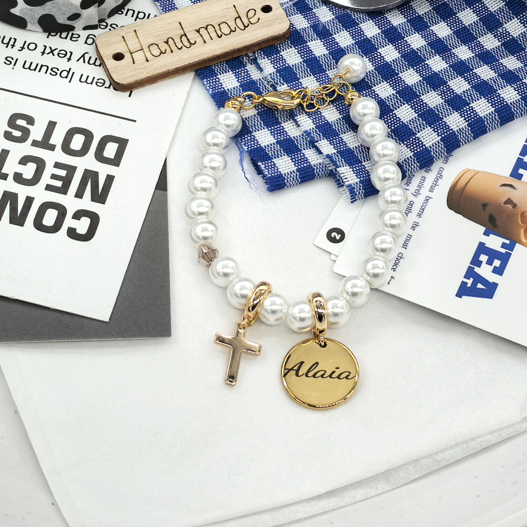 Custom Name & Pearl Bracelet – Vacuum-Plated, Tarnish-Resistant Gift for Sensitive Skin