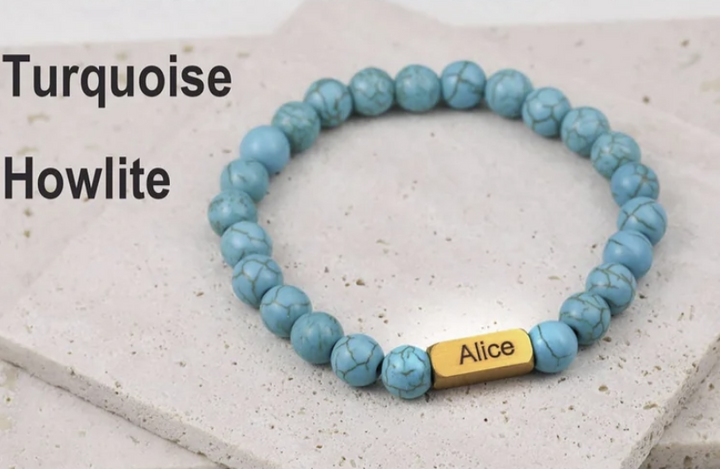 Personalised Men's Name Bracelet Malachite Stone Bracelet