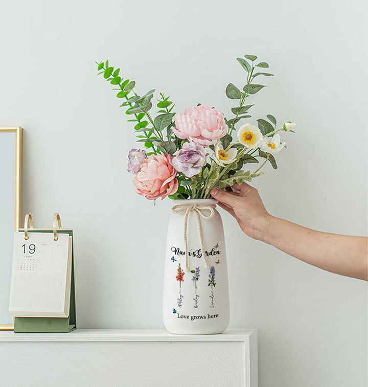 Personalized Pampas Grass Birthday Flower Vase with Family Names