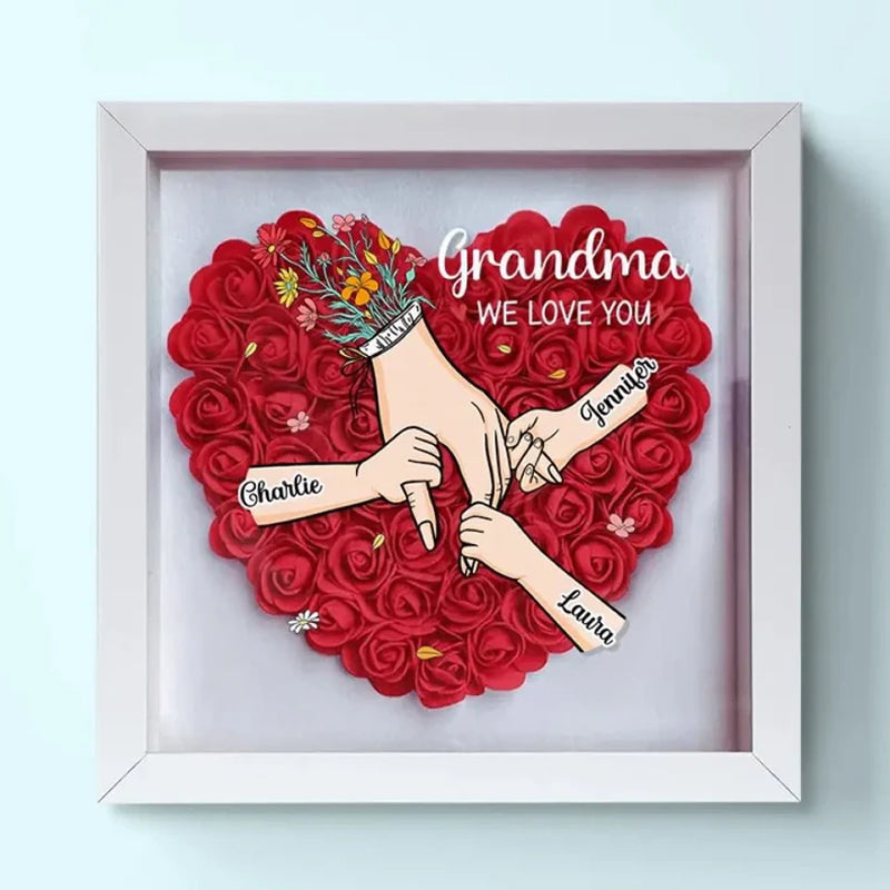 Personalized Flower Shadow Box - We Love You Mommy Hand Holding