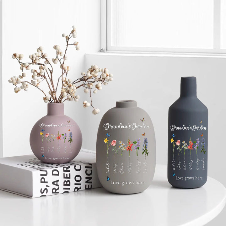 Personalized Birthday Flower Family Ceramic Modern Farmhouse Vase