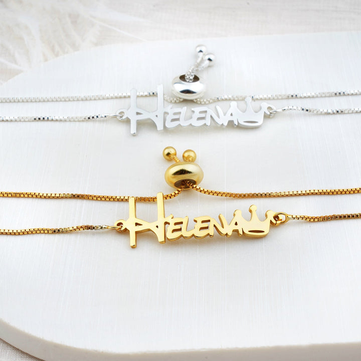 Personalized Baby Name Jewelry Set – Crown Bracelet & Necklace in Sterling Silver