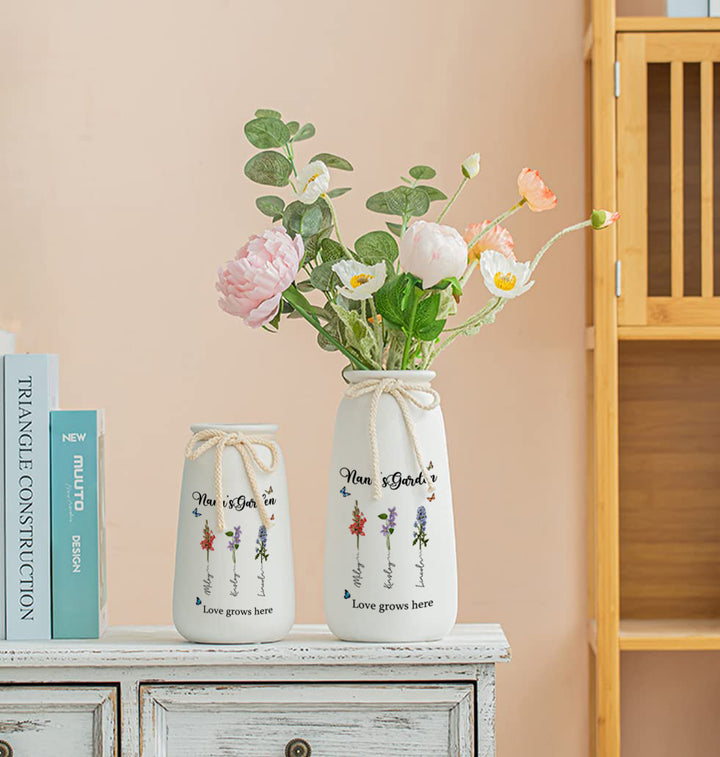 Personalized Pampas Grass Birthday Flower Vase with Family Names