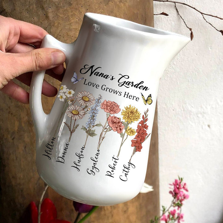 Personalized Mom's Garden Vase With Kids Birth Month Flower