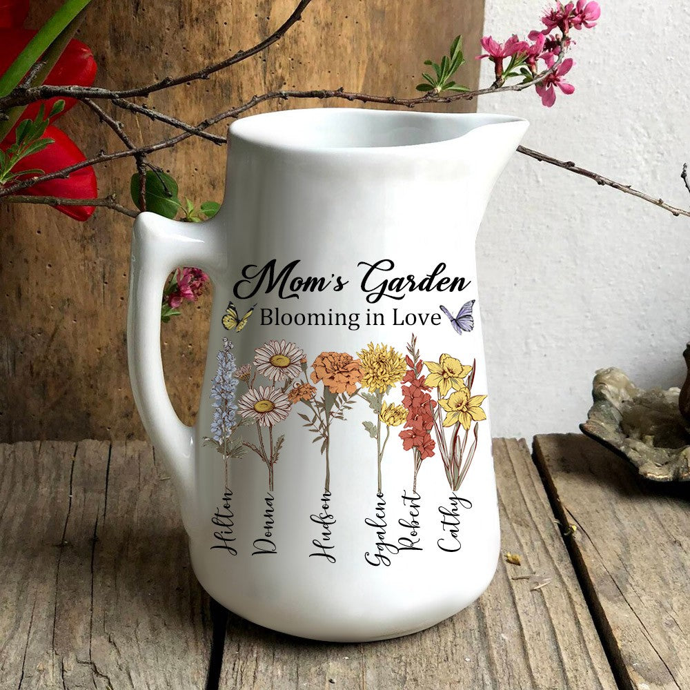 Personalized Mom's Garden Vase With Kids Birth Month Flower