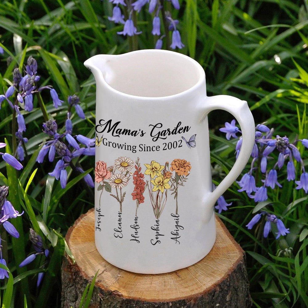 Personalized Mom's Garden Vase With Kids Birth Month Flower