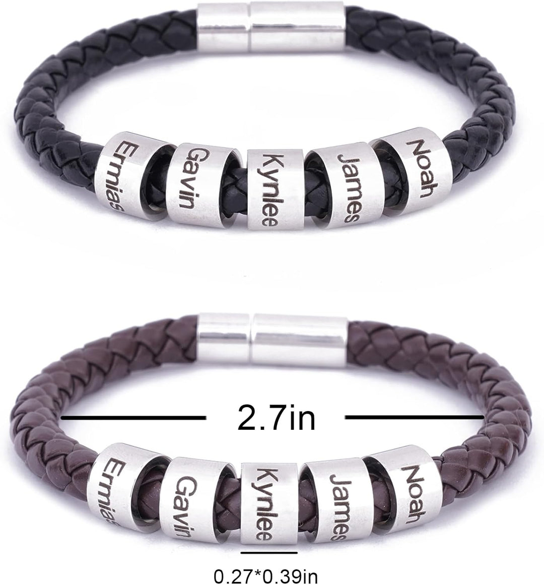 Personalized Mens Leather Bracelet Custom Bracelets Bead Engraved with Name