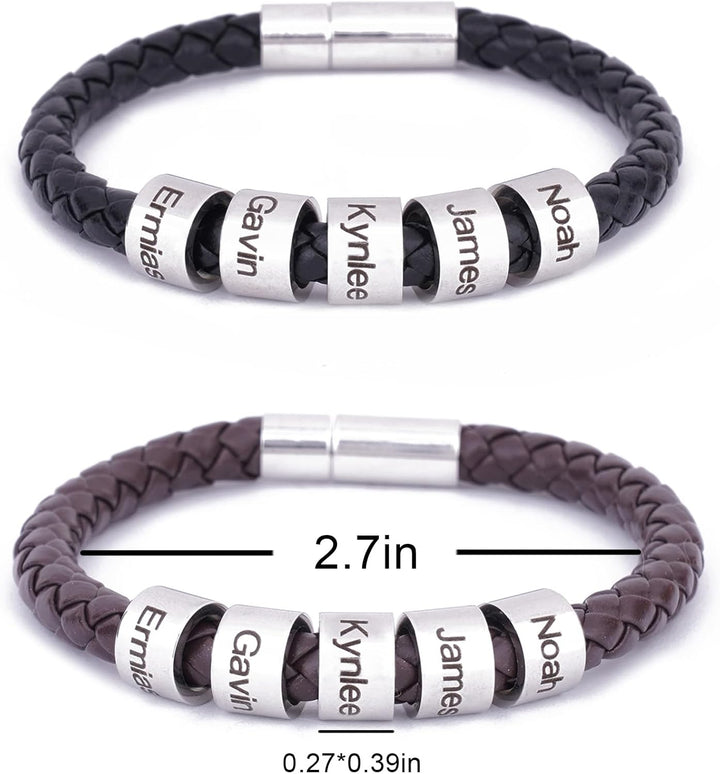 Personalized Mens Leather Bracelet Custom Bracelets Bead Engraved with Name