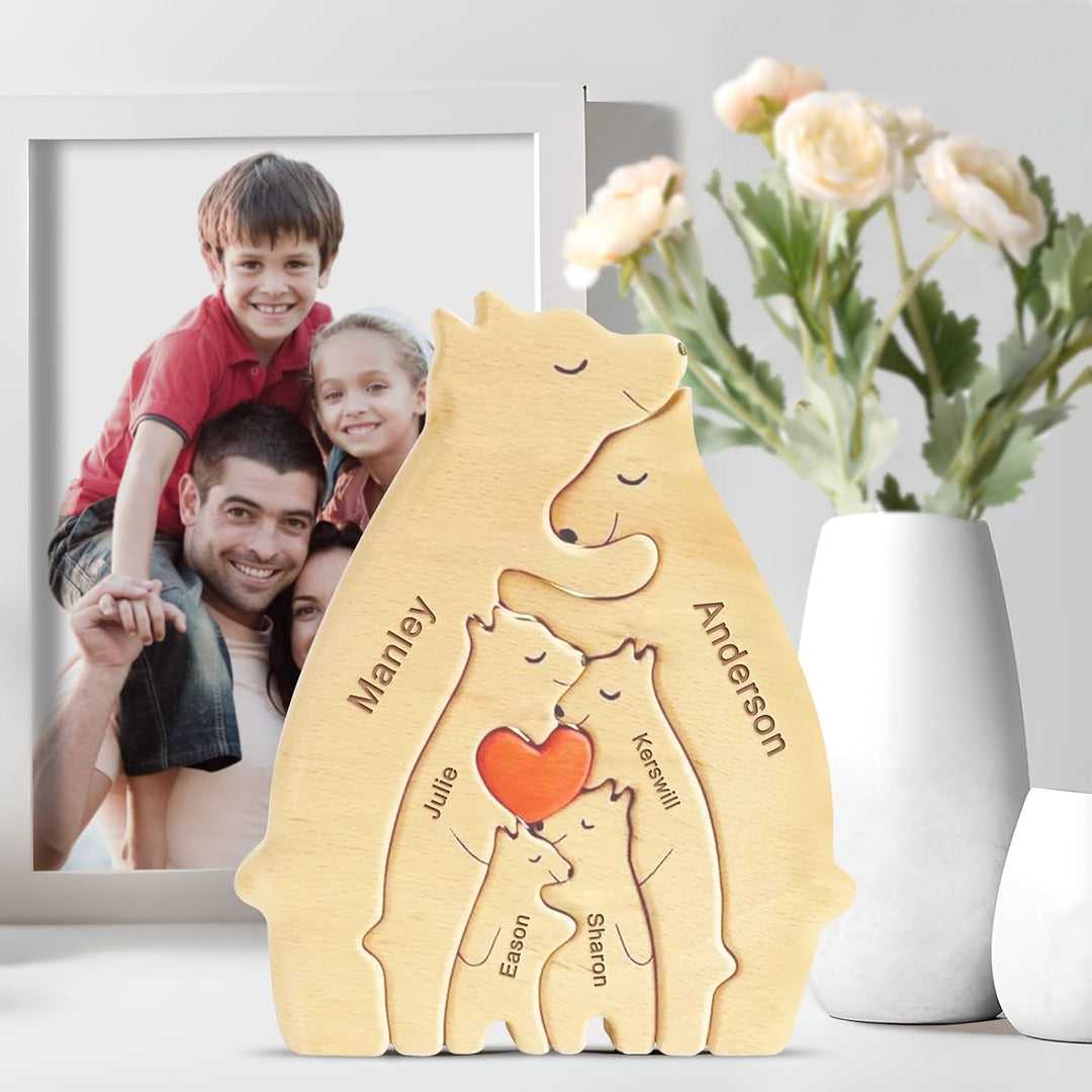 Personalized Bear Family Wooden Puzzle with 2-5 Names