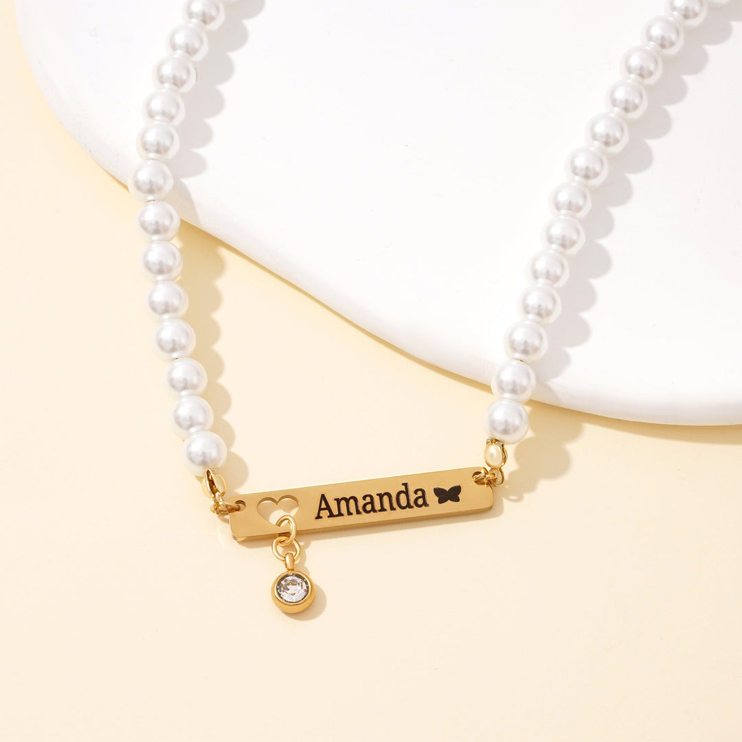 Personalized Baby Girl Name and Birthstone Pearl Necklace– A Keepsake That Shines with Love