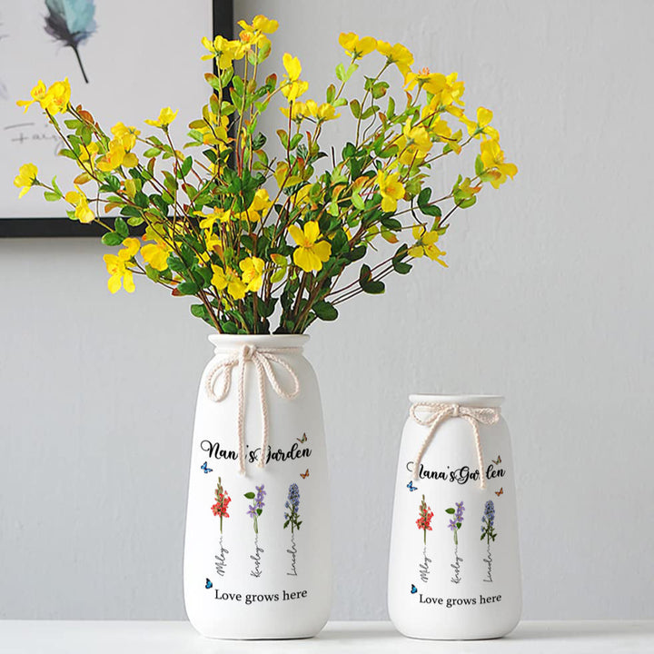 Personalized Pampas Grass Birthday Flower Vase with Family Names