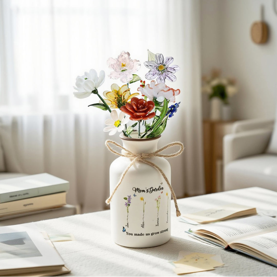 Personalized Mama's Garden Birth Flower Vase With Name For Birthday Gifts