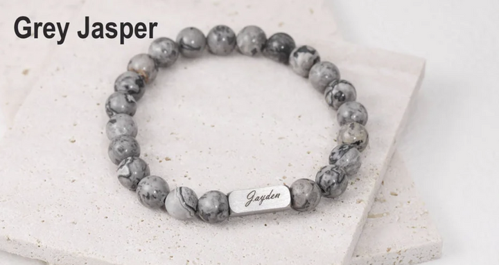 Personalised Men's Name Bracelet Malachite Stone Bracelet