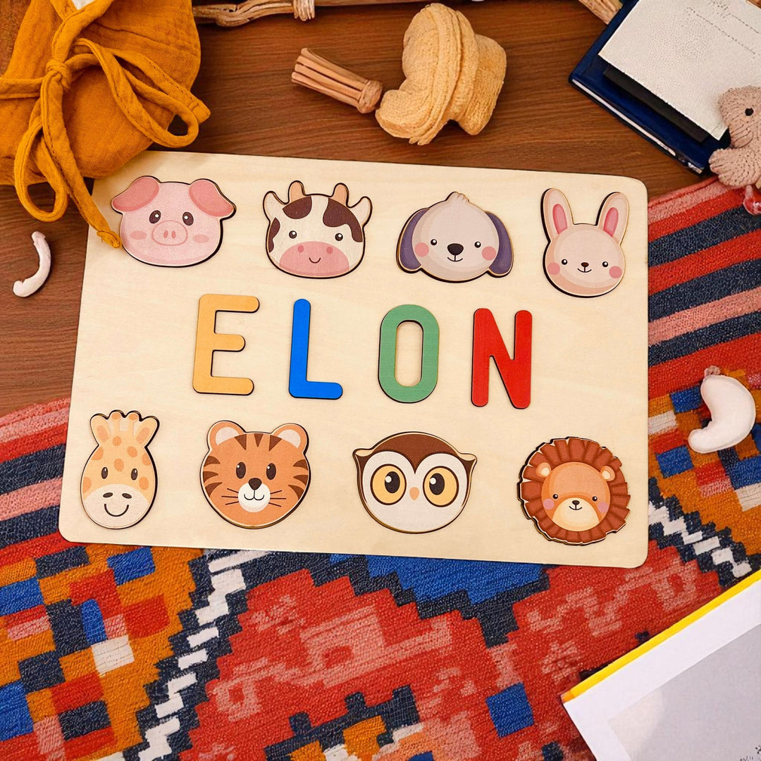 Wooden Animals Name Puzzle for Toddlers – Custom Educational Toy