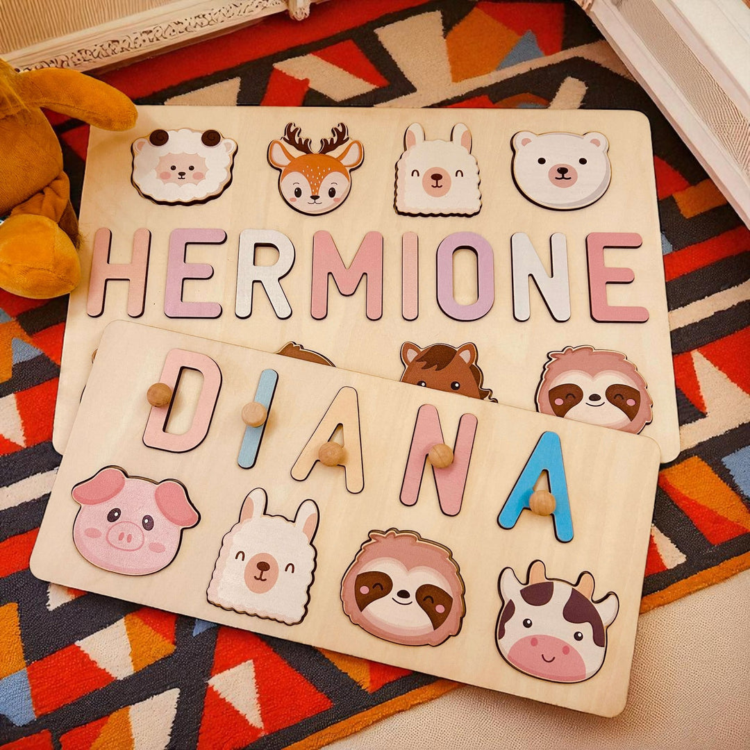 Wooden Animals Name Puzzle for Toddlers – Custom Educational Toy