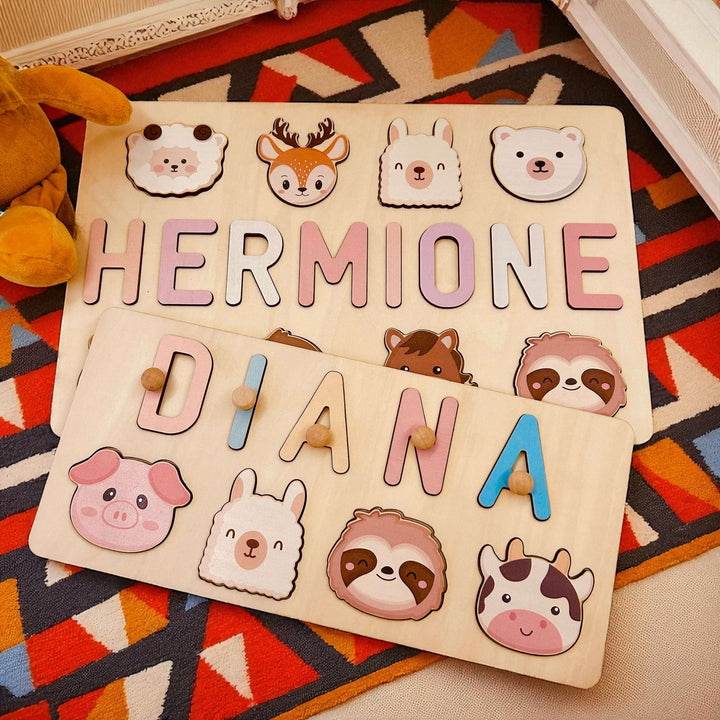 Wooden Animals Name Puzzle for Toddlers – Custom Educational Toy
