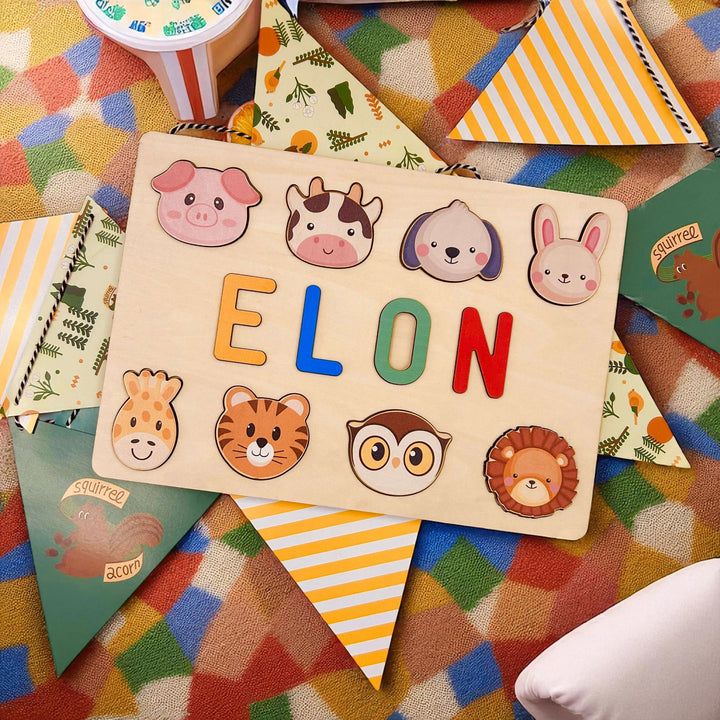 Wooden Animals Name Puzzle for Toddlers – Custom Educational Toy