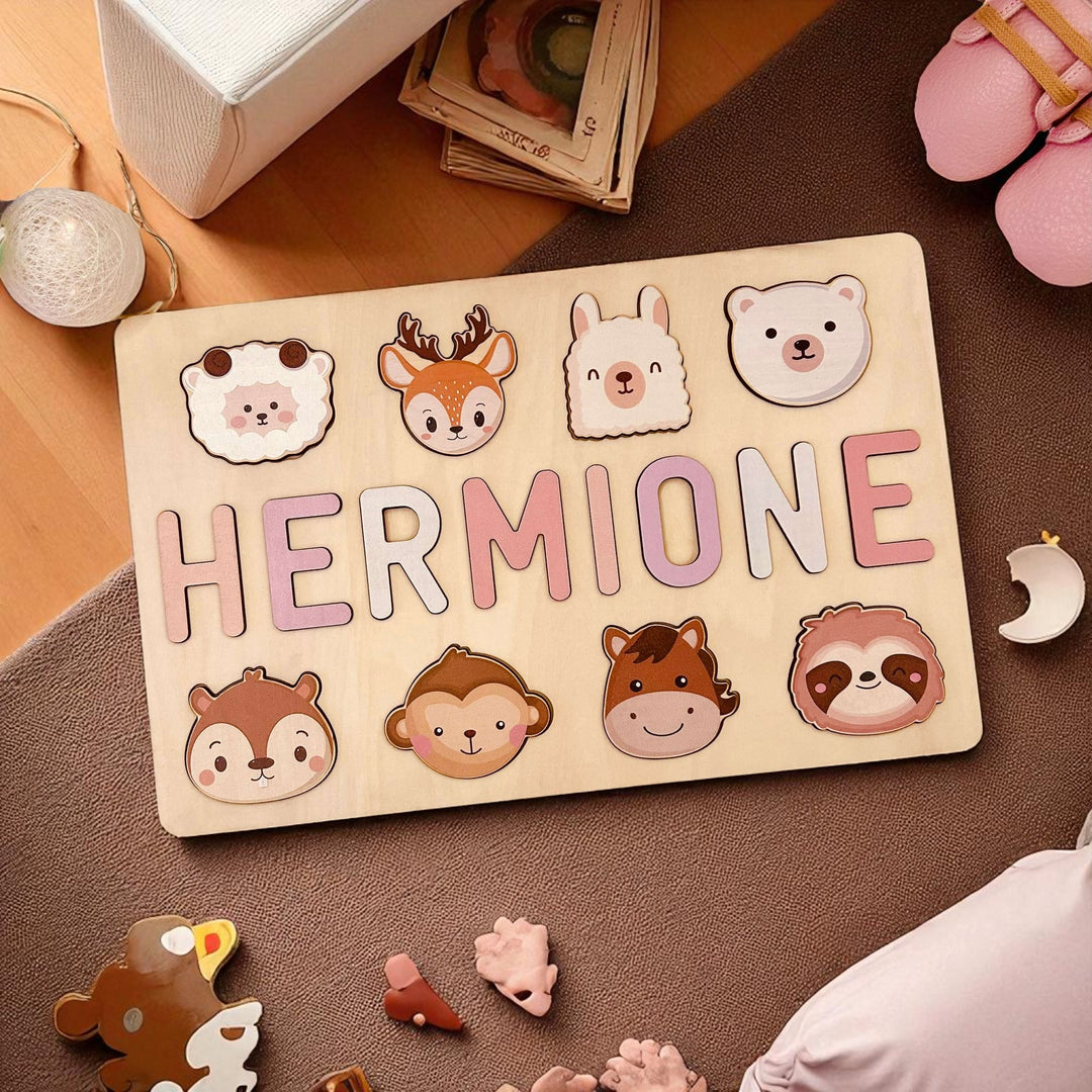 Wooden Animals Name Puzzle for Toddlers – Custom Educational Toy