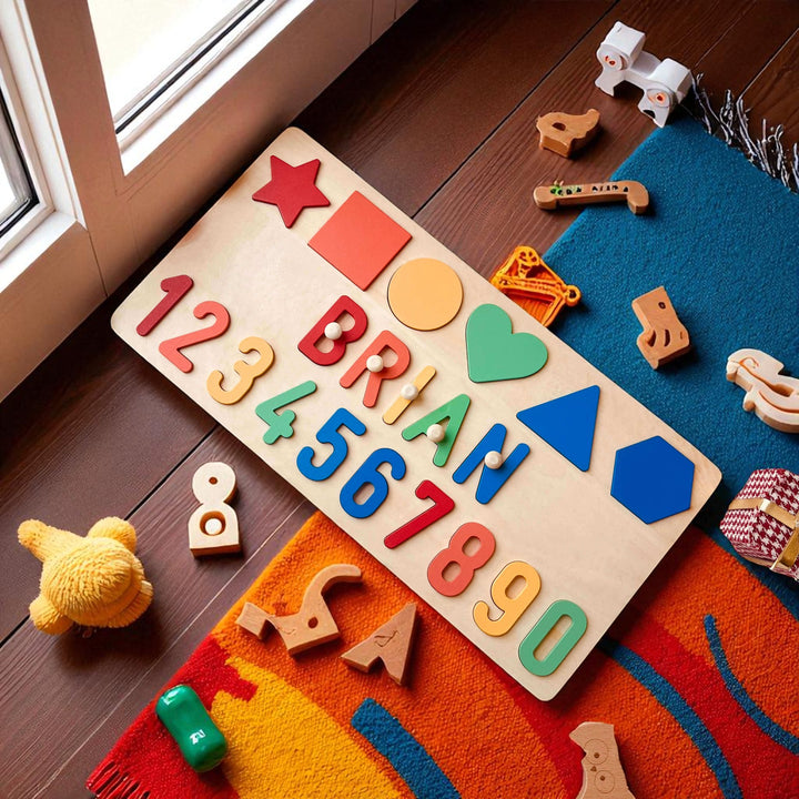 Personalized Educational Wooden Name Puzzle – Shapes, Numbers & Letters Toy