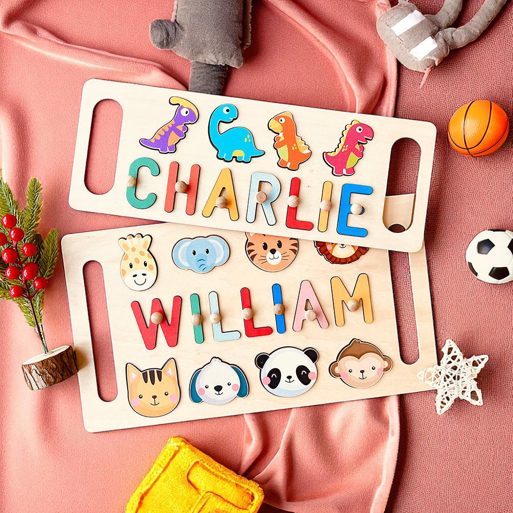 Custom Wooden Baby Name Puzzle with Handle – Toddler Educational Gift